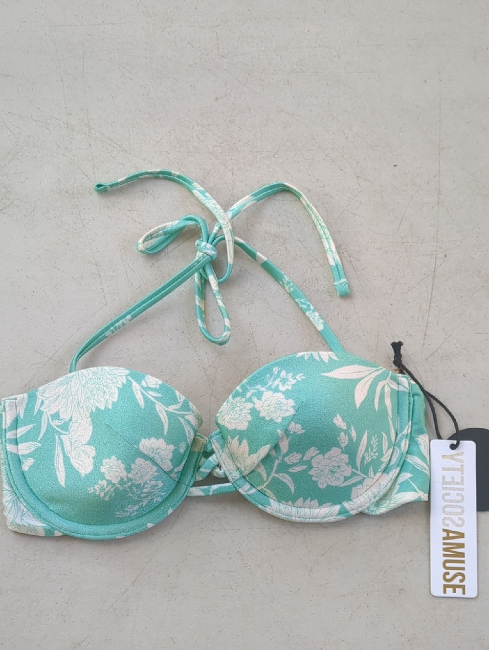 Amuse Society Mint Floral Bandeau Halter Bikini Top